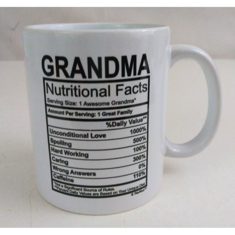 ThisWear Grandma Nutritional Facts White & Black 3.75" Coffee Cup Mug